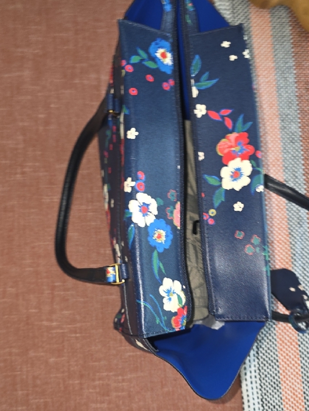 Tory Burch Navy Floral Purse with Multicolor Blooms - Picture 8 of 11